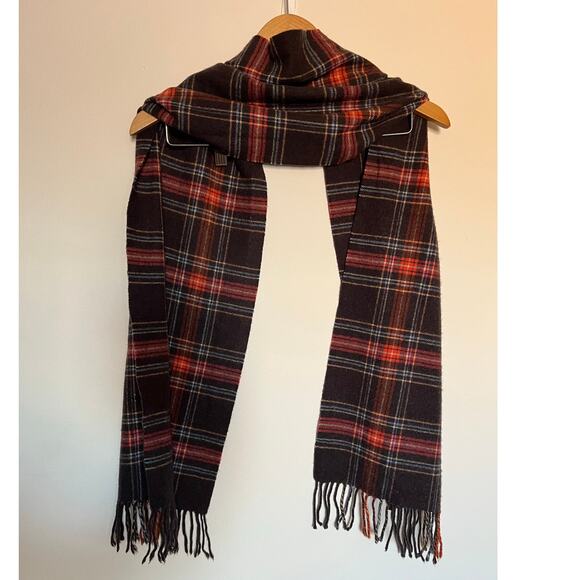 Lands’ End Wool Brown Red Plaid Tartan Fringe Scarf RL Style $45 Flawed Gem - Picture 6 of 10